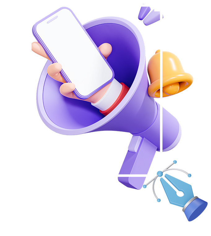 Megaphone with phone 3D illustration
